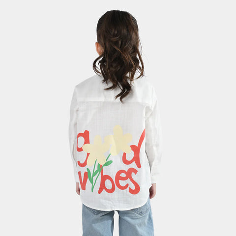 White -Good Vibes Raw Silk Fashion Top