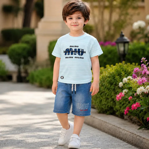 Boys Printed T-Shirt & Denim Shorts Co-Ord Set