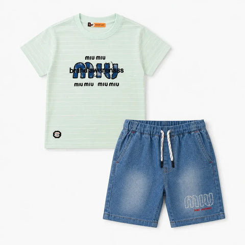 Boys Printed T-Shirt & Denim Shorts Co-Ord Set