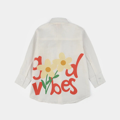 White -Good Vibes Raw Silk Fashion Top