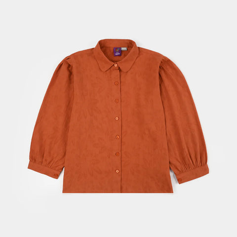 Girls Poly Crinkle Casual Top - Umber Rust