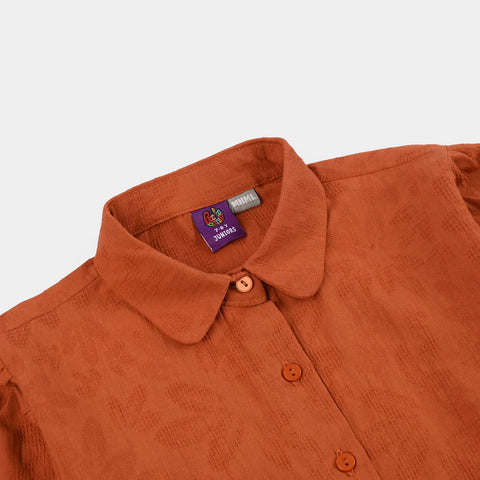 Girls Poly Crinkle Casual Top - Umber Rust