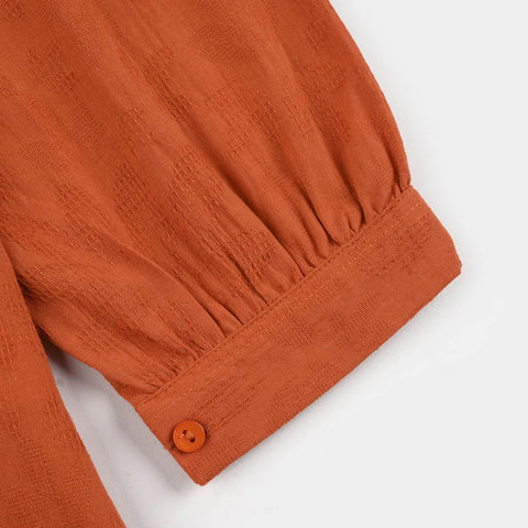 Girls Poly Crinkle Casual Top - Umber Rust
